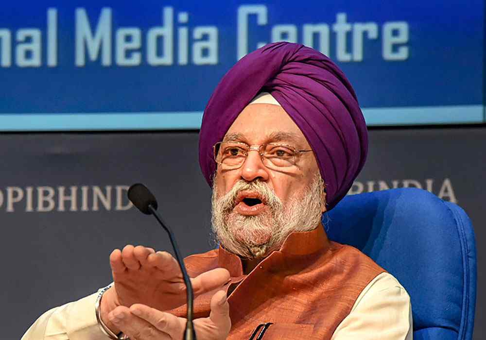 Civil Aviation Minister Hardeep Singh Puri addresses media