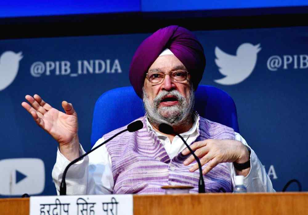 Union Minister Hardeep Singh Puri address a press conference