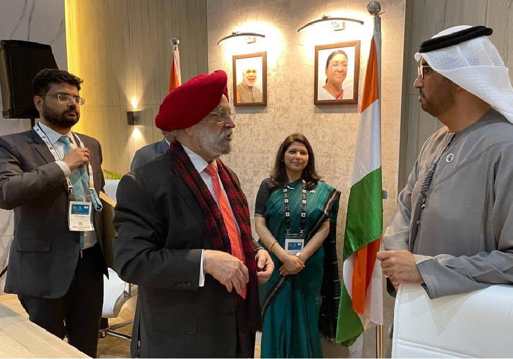 Discussion on furthering ties across the entire hydrocarbons chain with my friend, the UAE Minister & President-Designate for COP28 UAE, HE Dr Sultan Al Jaber at India Energy Week