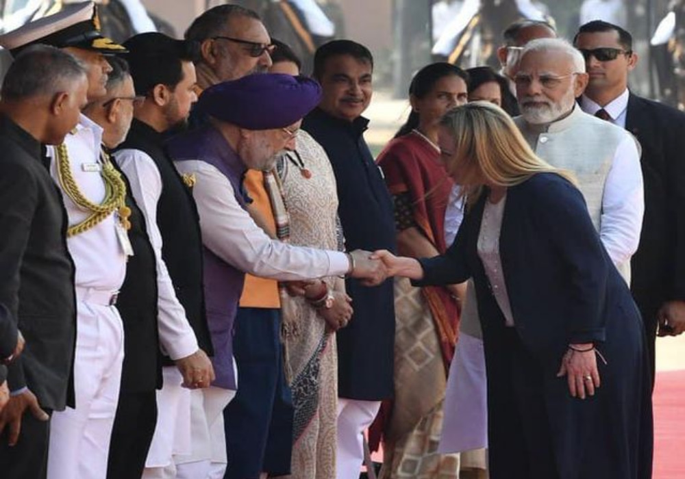 Privileged to be present as PM Sh Narendra Modi Ji welcomes Italian PM HE Giorgia Meloni on her first visit to India, in the forecourt of Rashtrapati Bhawan