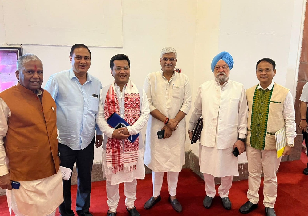 With newly elected Rajya Sabha members from Assam Sh Rwngwra Narzary Ji & Sh Pabitra Margherita Ji along with  Sh Gajendra Singh Shekhawat Ji & MP Sh Kamakhya Prasad Tasa Ji