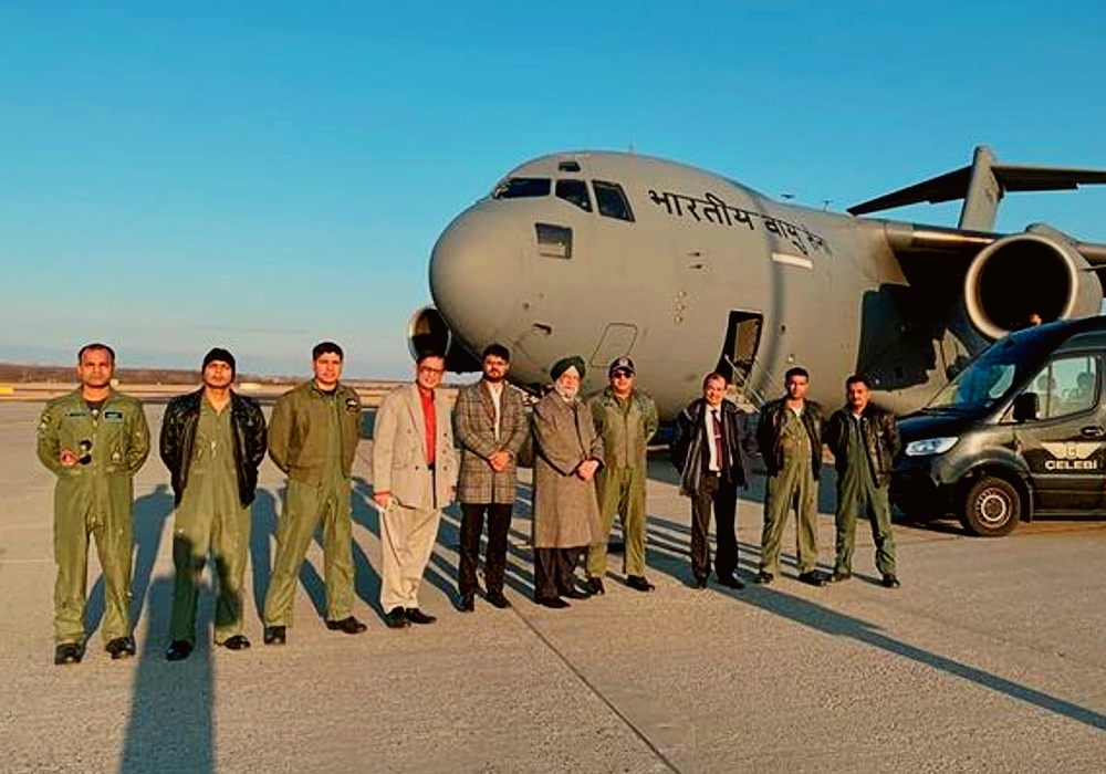 The Indian Air Force aircraft on the tarmac of Budapest Airport