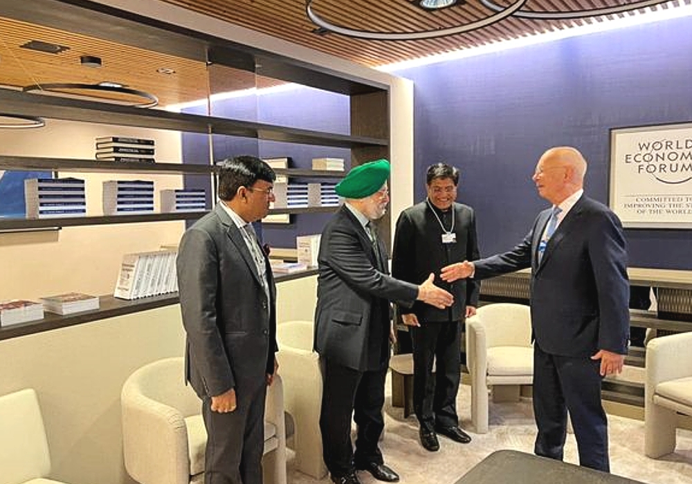 Had a productive meeting with Klaus Schwab, founder of World Economic Forum, with  Piyush Goyal Jee and Mansukh Mandaviya Jee.