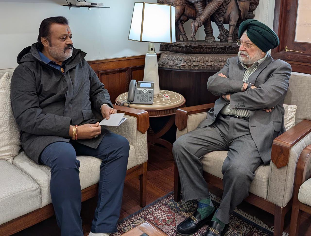 With my colleague in  Petroleum Ministry  & national award winning actor Sh Suresh Gopi Ji in my office in the Parliament House today.