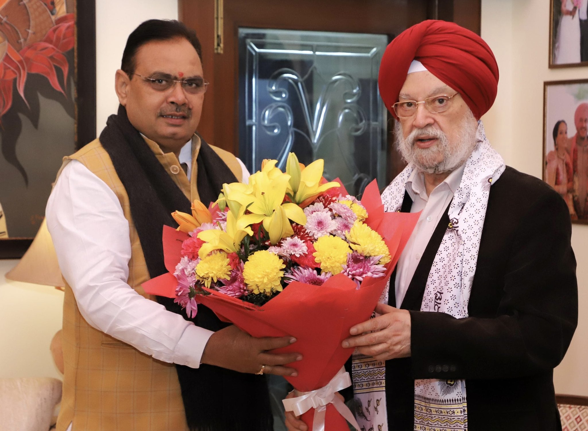 Very happy to receive the Chief Minister of Rajasthan Sh Bhajan lal Sharma Ji at my residence today