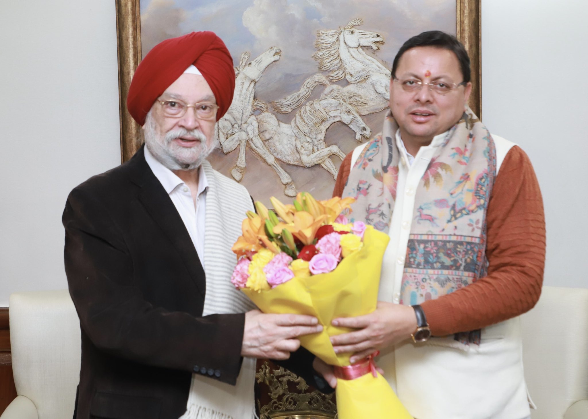Delighted to receive Chief Minister of Uttarakhand Sh Pushkar Singh Dhami Ji in my office today