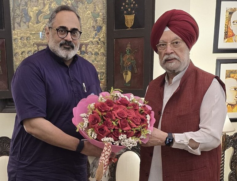 Very happy to receive my friend Sh  Rajeev Chandrasekhar Ji at my residence