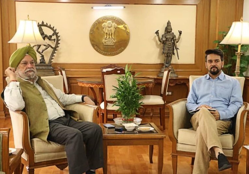 Meeting with parliamentarian & a dynamic colleague in the Council of Ministers- Sh Anurag Thakur Ji, Union Minister for Ministry of Information & Broadcasting, Government of India and Youth Affairs & Sports Department of Sports, MYAS, Government of India
