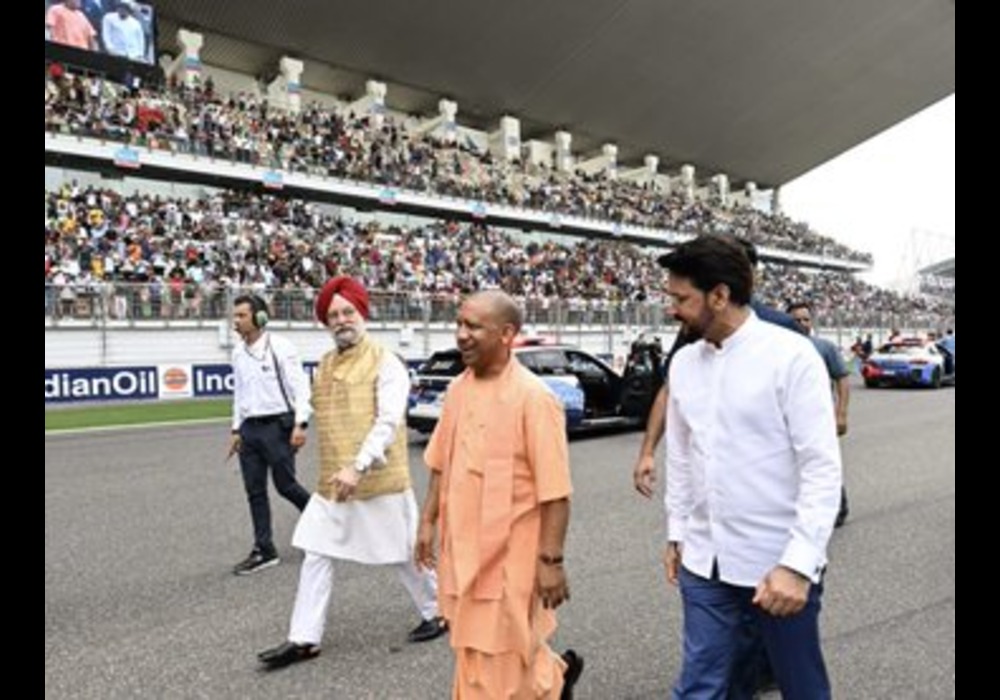 Getting a feel of the tracks before the race by MotoGP motorcycles which produce between 260 & 300 horsepower to reach speeds of upto 355 km/h!  That’s the speed & scale of India under leadership of PM Narendra Modi Ji! Yogi Adityanath Anurag Thakur #Indi