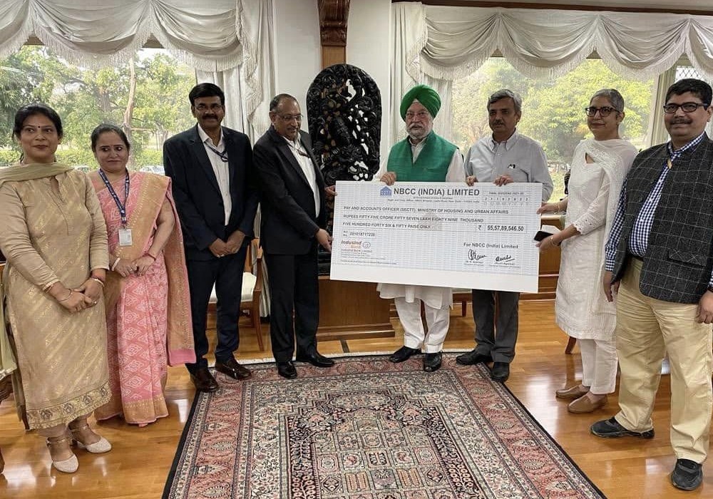 Received a dividend cheque of ₹55.58 crores from Navratna CPSE NBCC (India) Ltd NBCC India Limited for Financial Year 2021-22 & its subsidiary Hindustan Steelworks Construction Limited, a Miniratna also paid a dividend of ₹4.1 crore for FY 2021-22