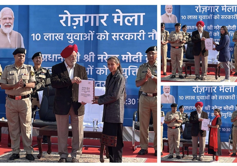 Handing over appointment letters to new recruits at the Rozgar Mela