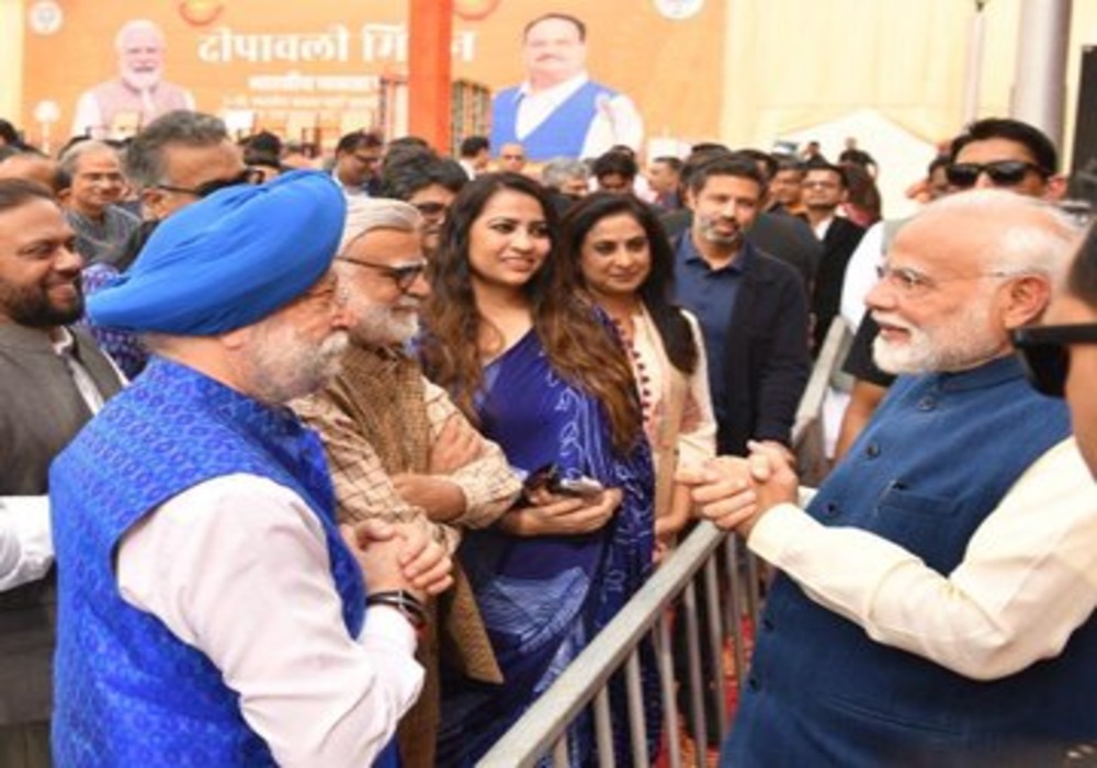 Deeply privileged to join PM Sh Narendra Modi Ji, Adhyaksh Sh JPNadda Ji, senior party leaders, members of media fraternity & party Karyakartas at the Deepavali Milan programme at BJP4India HQ Annexe today.