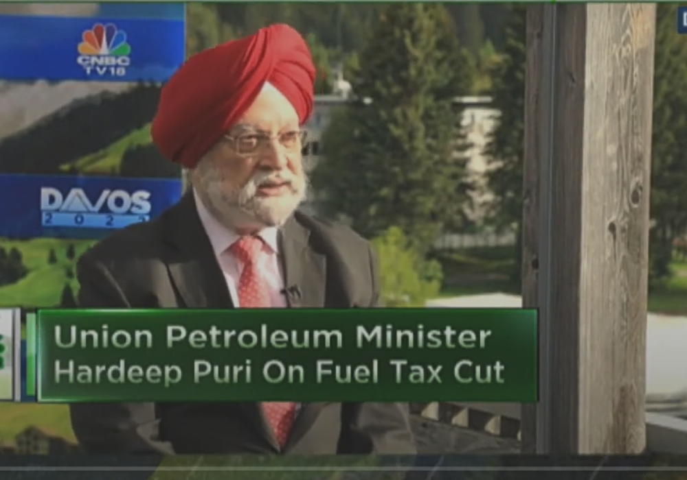 Minister of Petroleum and Natural Gas | Hardeep Singh Puri | CNBC TV18 | Davos | Shereen Bhan